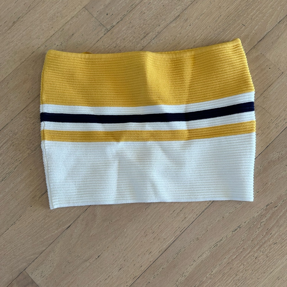 White, blue, and yellow bandeau top